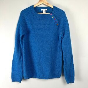 Tabitha Webb Blue Lambswool Blend Rainbow Buttons Sweater M Eclectic Dopamine